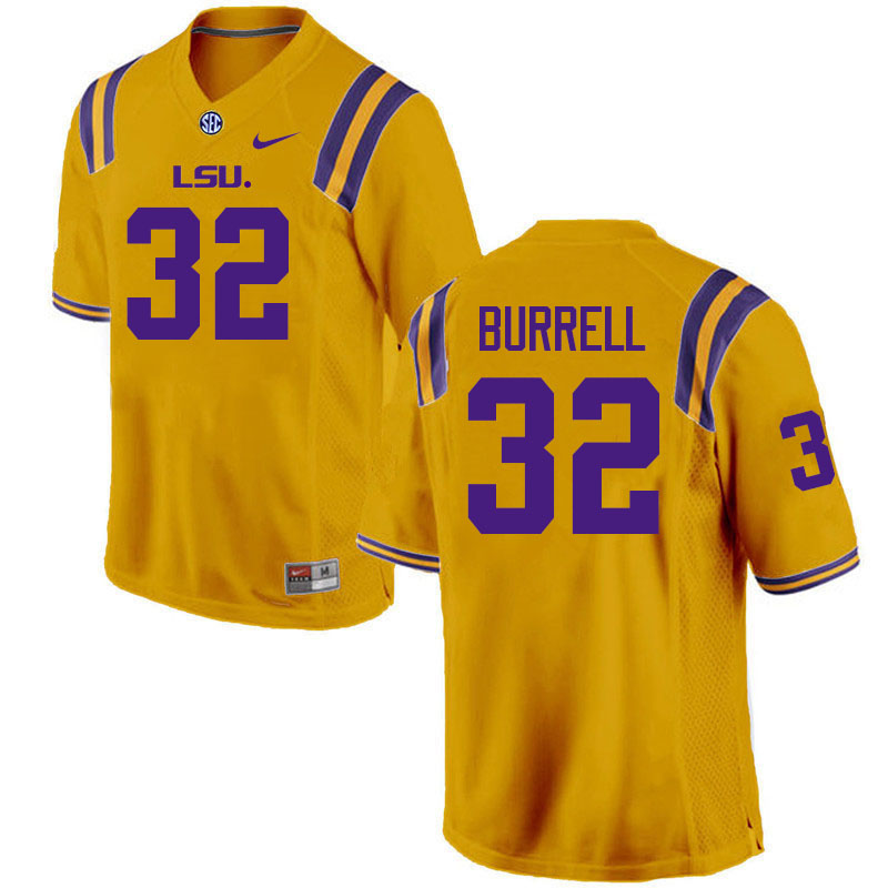 Men #32 Aeron Burrell LSU Tigers College Football Jerseys Stitched-Gold